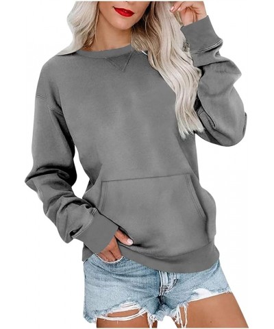 Women’s Long Sleeve Sweatshirts Trendy Solid Crewneck Casual Shirts Loose Fit Plus Size Pullover Fall Tops Blouse 10 Gray $9....