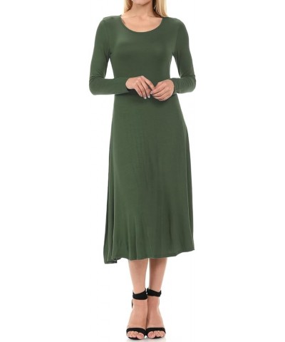 Women's Long Sleeve A-Line Fit and Flare Midi Dress Formal Casual Olive $11.79 Dresses